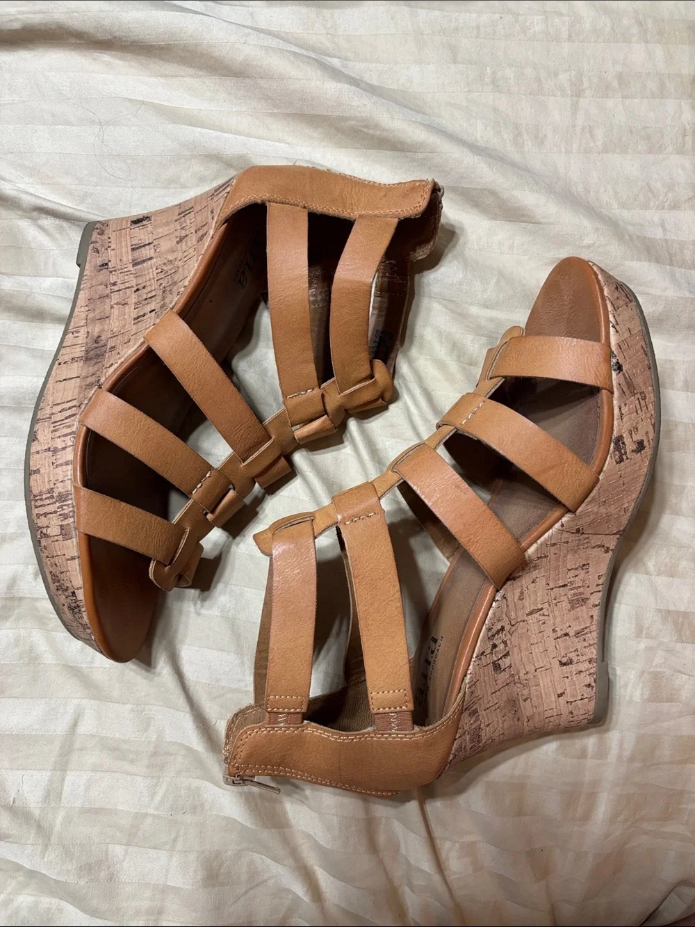 a.n.a Tan Strappy Cork-Effect Wedge Sandals
